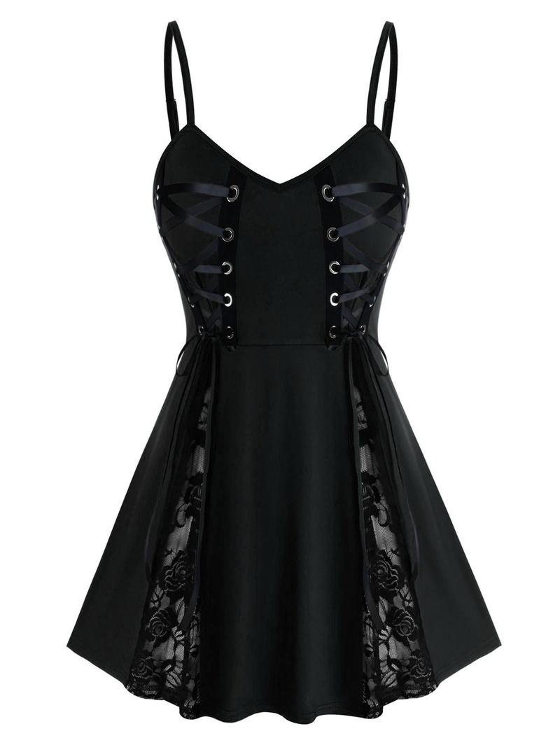 

Women' Tanks & Camis Gothic Strap Tank Tops For Women Sleeveless Dress Shirt Sexy Spaghetti Straps Lace Camisole Goth Black Clubwear Y2k To, F2r436zs