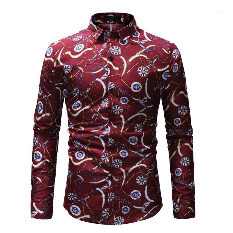 

Men's Casual Shirts Feitong High Quality Men Shirt Brand Fashion Slim Geometric Print Long Sleeve Business Social White Top #g5, Red