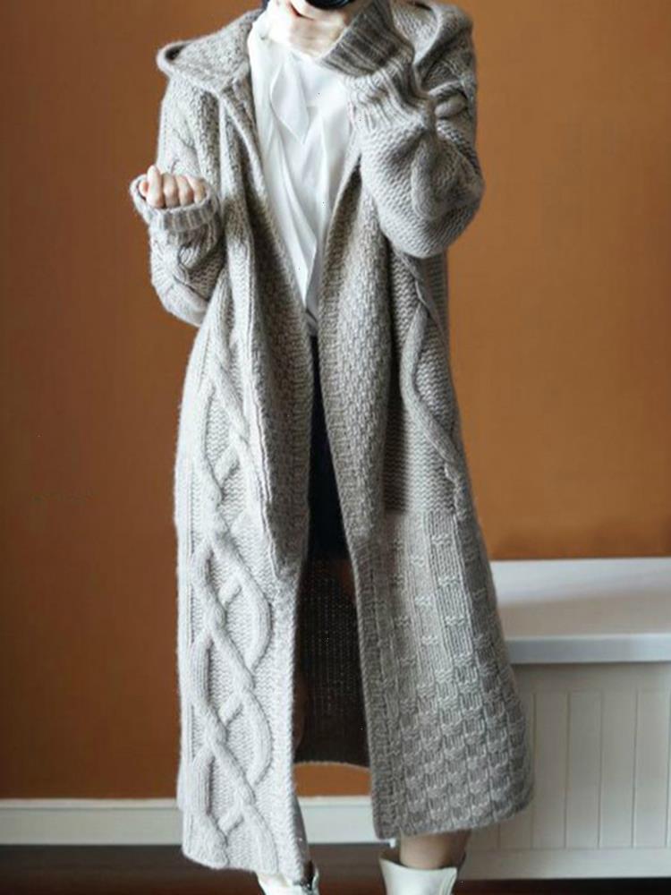 

Cross Women Sweater Long Cardigans Fall Winter Knitted Jackets Korean Loose Oversized Sleeve Casual Hooded Coats, Black