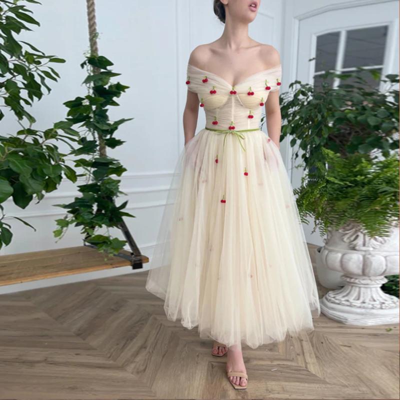 

Party Dresses Elegant Graduation Prom For Girls Off Sholudler Ankle Length A Line Homecoming Gown Tulle Robe De Soriee 2022, White