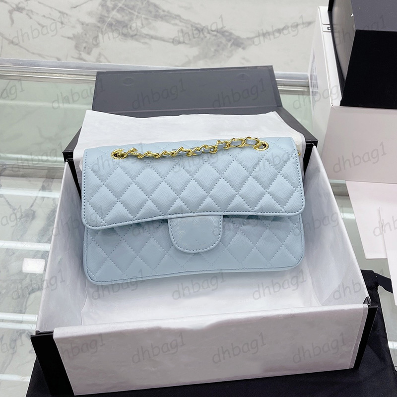 

23CM Womens Classic Double Flap Bags Caviar Leather Quilted Gold/Silver Metal Hardware Matelasse Chain Crossbody Shoulder Multi Pochette Designer Medium Handbags, Box