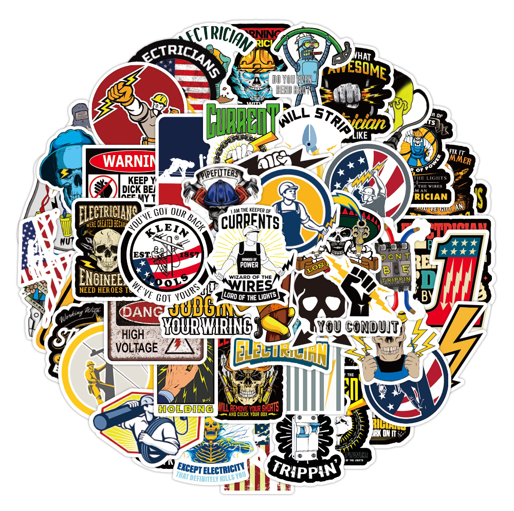 

50PCS New Electrician Series Graffiti Cartoon Stickers Waterproof Luggage Computer Notebook Helmet Skateboard Cup Decals, 50pcs-w-1109