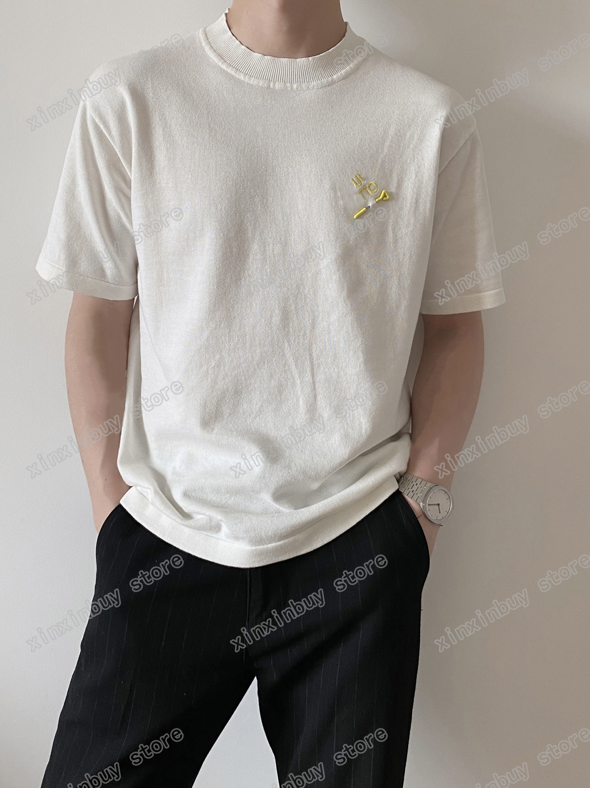 

22ss Men Women Designers Knit t shirts tee brooch letter Embroidery short sleeve Crew Neck Streetwear black white xinxinbuy S-2XL, L01