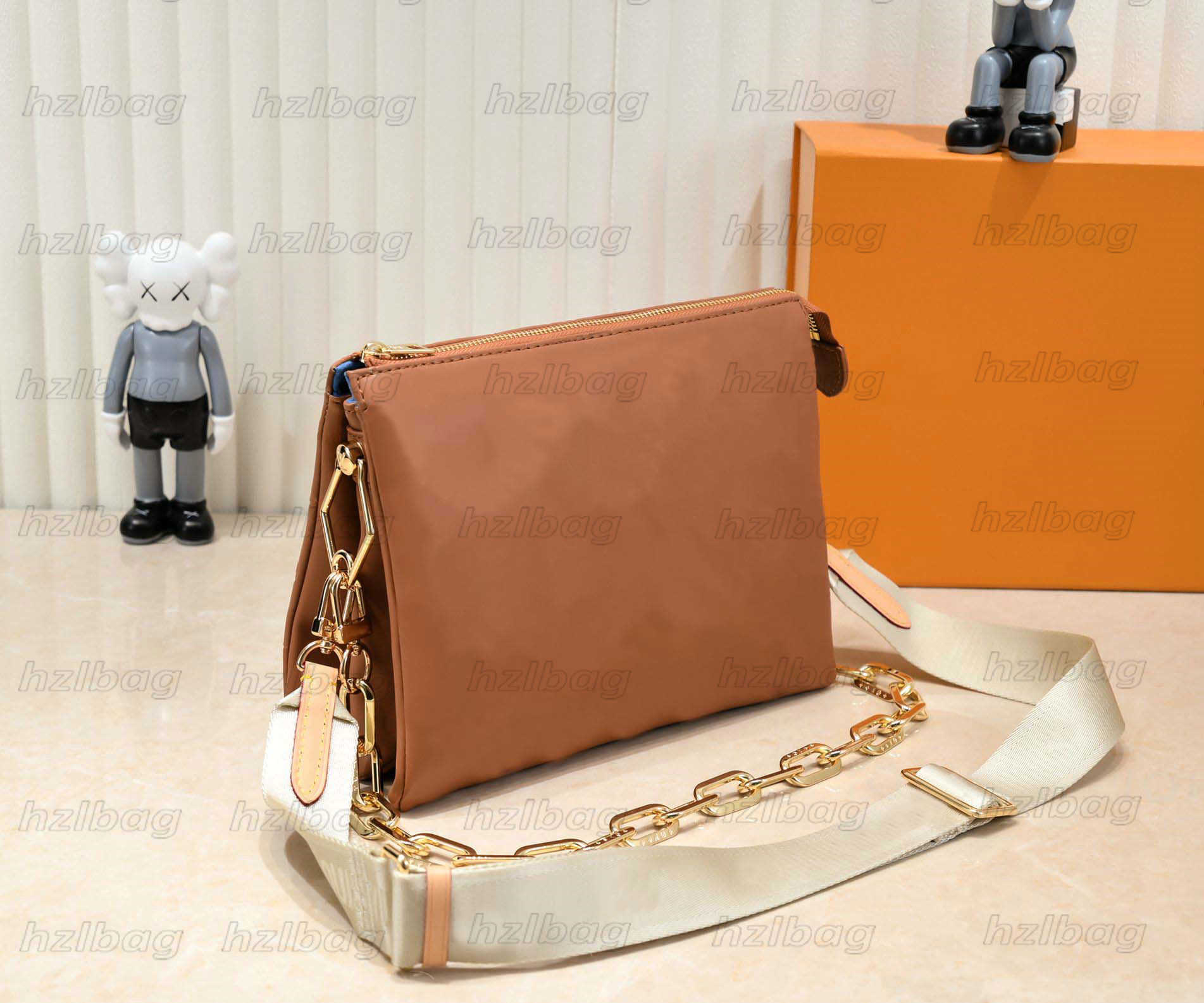 

Spring Summer COUSSIN PM CrossBody Womens Designer Shoulder Bag Monograms Embossed Puffy Lambskin Leather Handbag Chunky Chain Belt Bag, Color 01