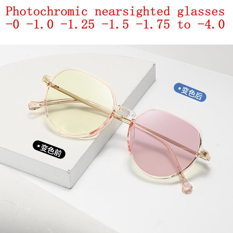 

Sunglasses Outdoor Pochromic Myopia Glasses Women Round Big Frame Optical Eyewear Finished Prescription Nearsighted Eyeglasses NXSunglasses