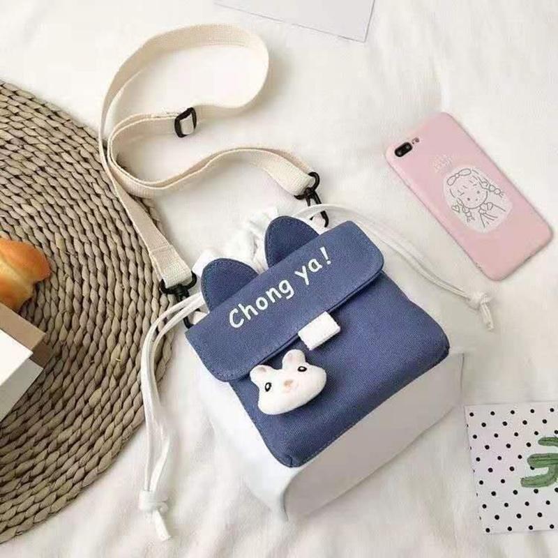 

Evening Bags Canvas Women Shoulder Bag Young Student Cute Cartoon Girl Fashion Female Messenger Shopping Tote, Black