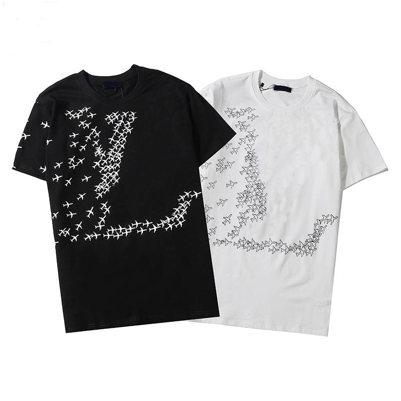 

2022 men printed t shirts polos designer fragment airplane letter print paris clothes mens shirt tag Loose style black white