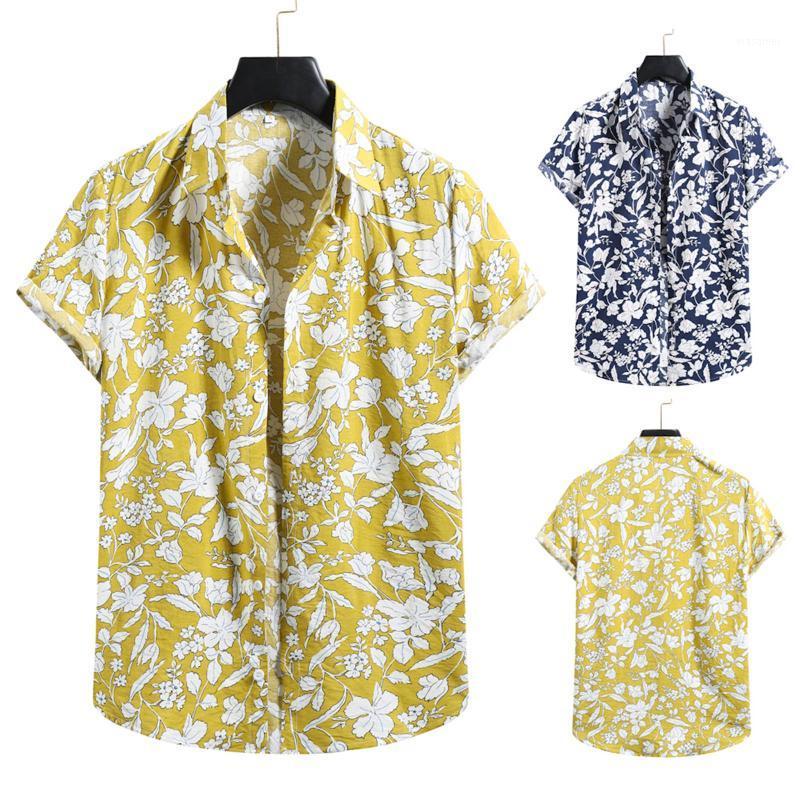 

Men' Casual Shirts Mens Printed Camisa Masculina Short Sleeve Hawaiian Shirt Man Buttons Loose Blouse Fashion Summer Floral, Yellow