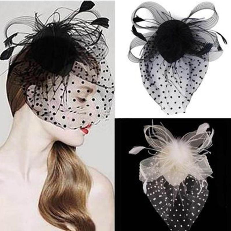

Stingy Brim Hats Style Party Fascinator Hair Accessory Feather Clip Hat Flower Lady Veil Wedding Decor, White