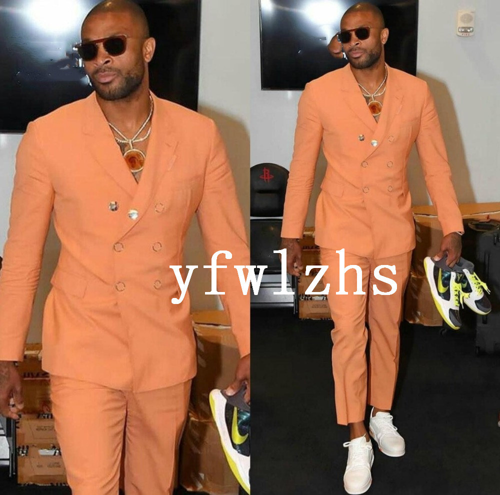 

Handsome Double-Breasted Groomsmen Peak Lapel Groom Tuxedos Man's Suits Wedding/Prom/Dinner Man Blazer Jacket Pants Tie K712, Same as image
