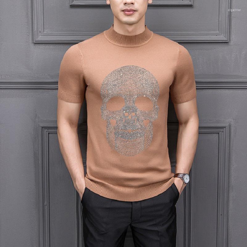

Men's Sweaters Rhinestone Sturdy Skull Men Turtleneck Sweater Hip Hop Slim Short Sleeve Summer High Quality Knitted T-ShirtMen's Olga22, As shown asian size