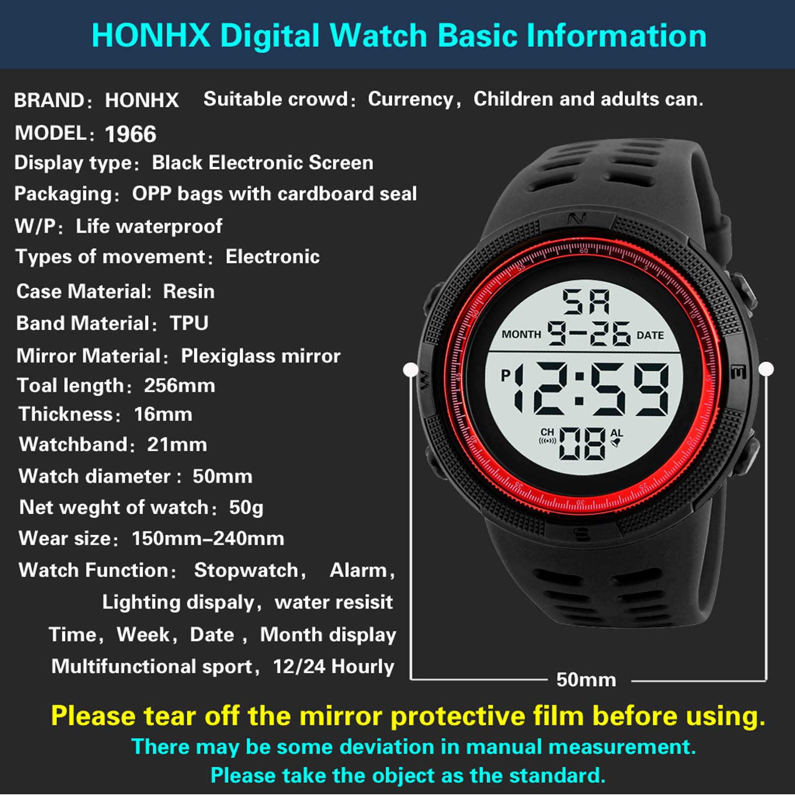 

Electronic Watch 50M Waterproof LED Digital Luminous 2022 New Watches for Men Wristwatch Drop Shipping, Black