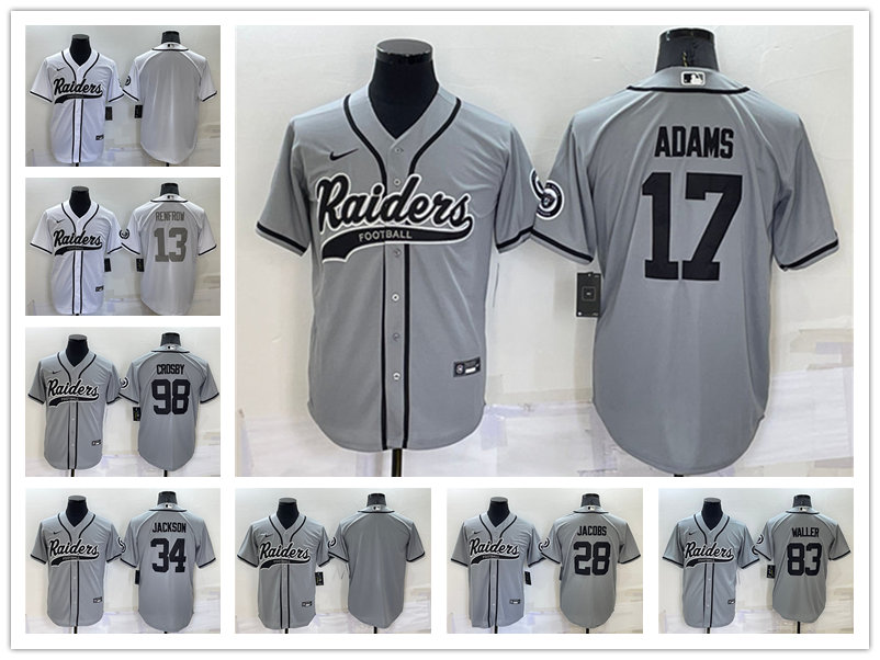 

2022 Jersey Las Vegas''Raiders''Men Davante Adams #17 Bo Jackson #34 Maxx Crosby #98 Blank Gray Cool Base Stitched Baseball football