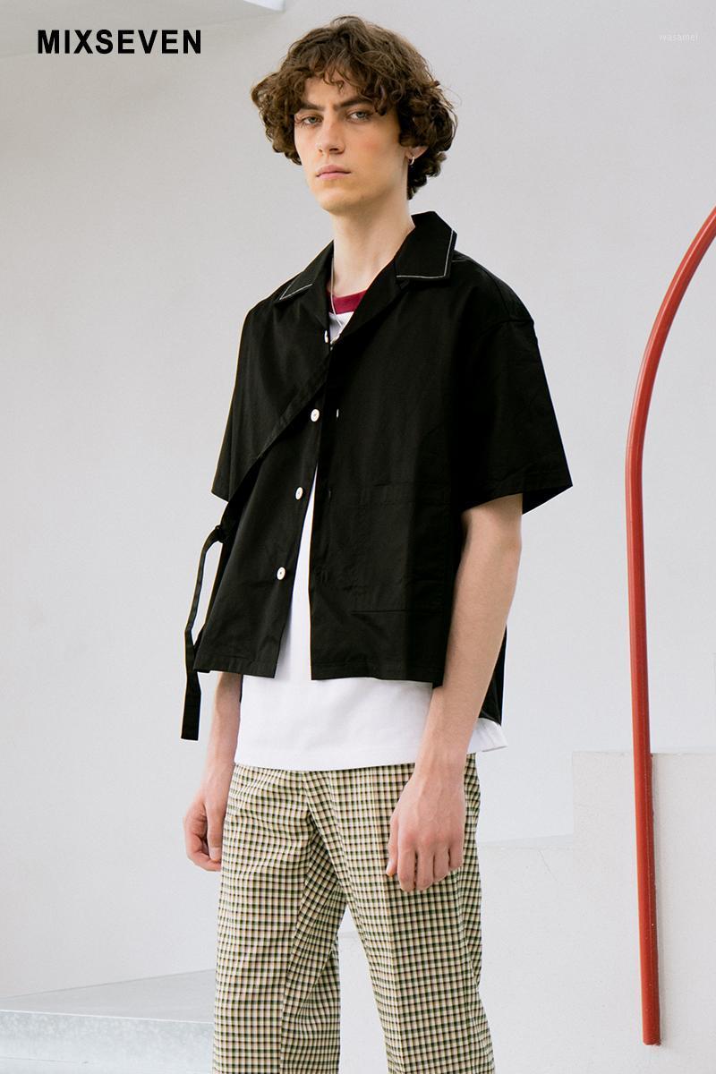 

S-6XL 2022 Men Women's Clothing Hair Stylist Wide Cotton Deconstructed Summer Short Sleeve Shirt Plus Size Costumes Men's Casual Shirts, Black