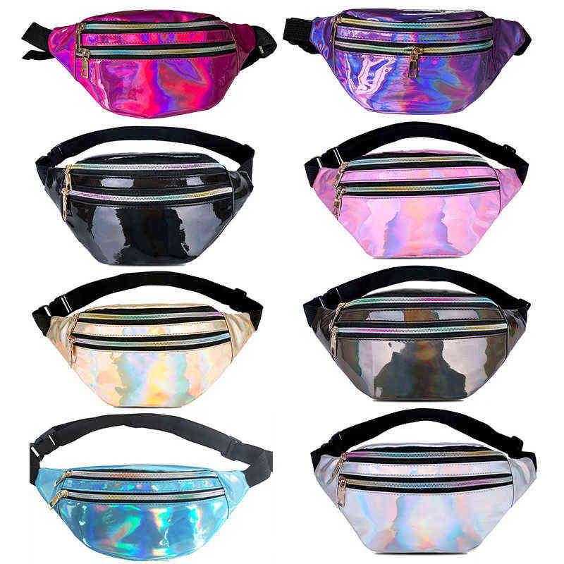 

New Laser Waist Bag Women's Bright Face Pu Waist Bag Multi-functional Color Single Shoulder Messenger Women's Bag 220613, Black
