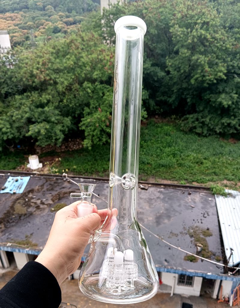 

19.5 inch Thick Clear Glass Bong Beaker Hookahs Tire Percolator Recycler Smoking Pipes with 18mm female joint