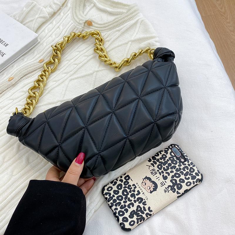 

Evening Bags Fashion Small Black Handbag For Women Bag Soft Gold Metal Chain Hand Simply PU Leather Shoulder Lady Handbags TraveEvening