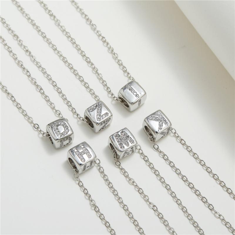 

Chokers Luxury Silver Color A-Z 26 Letters Necklace CZ Pendant For Women Initials Name Cube Fashion Lover Wedding Jewelry Gift