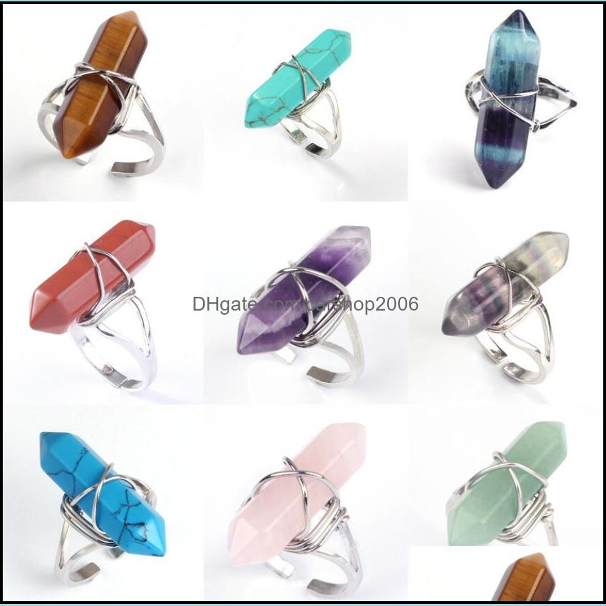 

Solitaire Ring Rings Jewelry New Hexagonal Prism Gemstone Rock Natural Crystal Quartz Healing Point Chakra Stone Charms Opening For Women Me