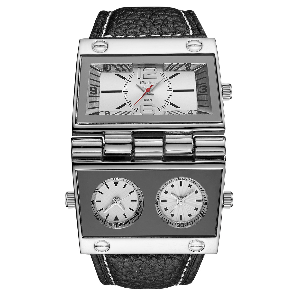 

Wristwatches Men Dual Display Sports Watches Oulm Watch Fold Big Size Fashion Outdoor Clock Leather Quartz Relogio MasculinoWristwatches, Black