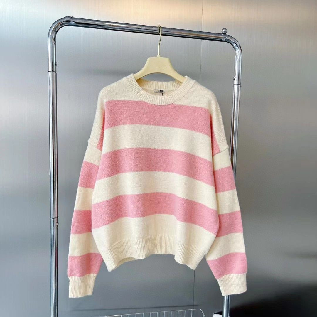 Sweatshirts femmes Sweater designer féminins Clothers Automne Tops d'hiver Rose Stripe broderie Long Mancheur Taille S M L