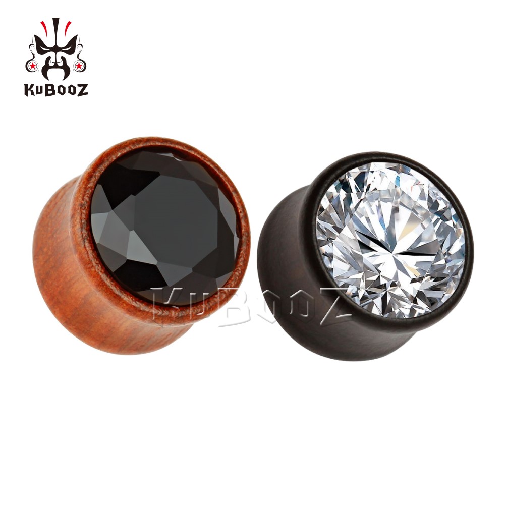 

KUBOOZ Wood Ebony Zircon Ear Plug Tunnels Piercing Body Jewelry Earring Gauges Expander Stretcher Wholesale 8-16mm 30PCS