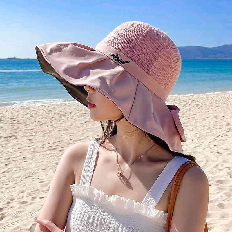 Hats Black Glue Sunscreen Women's Summer Uv Proof Beach Outdoor Hollow Mesh Sunshade Fisherman's Tide