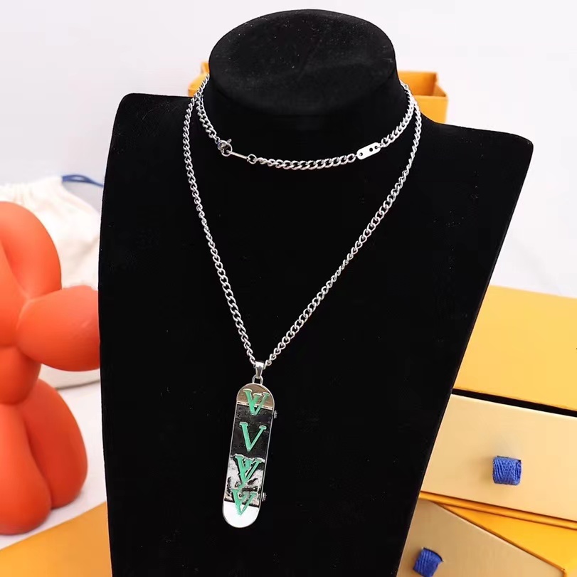 

Fashion Jewelry Women Designer skateboard Pendant Necklaces with letter Stamps Brass Cuba Chain Bracelet Beads chain for party girl gift