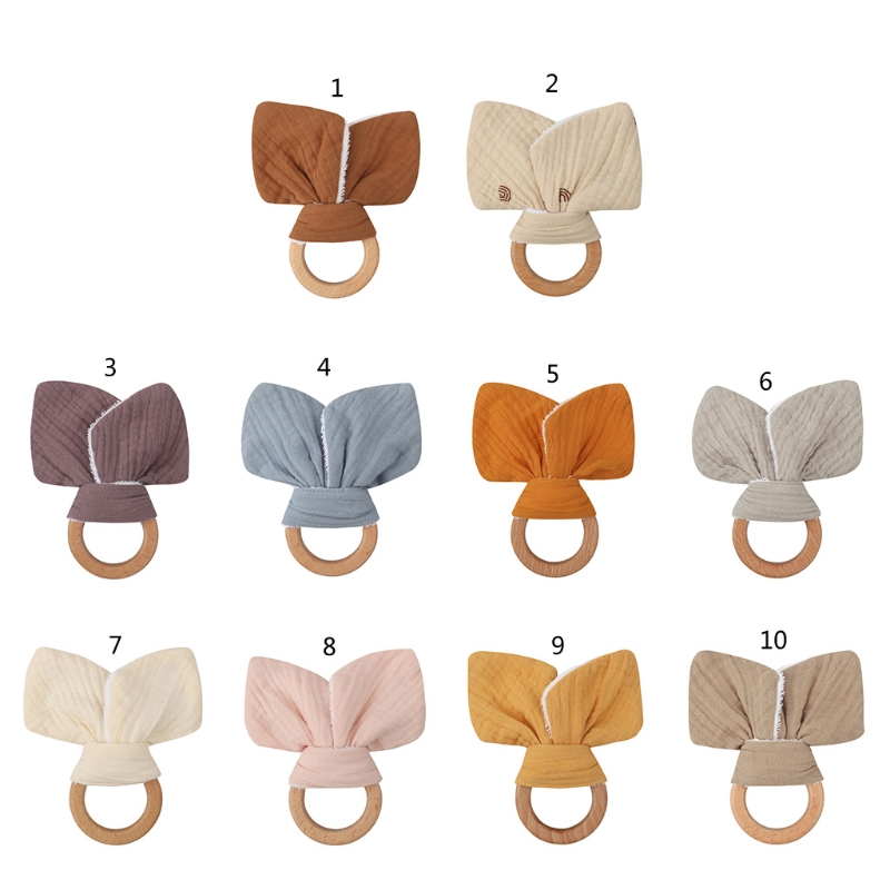

Pacifier Holders Gauze children rabbit ears molar ring children wooden toy