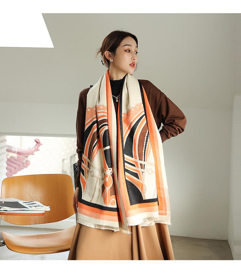 

Berets 65*185cm Geometric Ponchos 2022 Cashmere Scarves Women Winter Warm Shawls And Wraps Thick Capes Blanket Femme Scarf