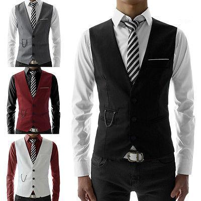 

Wholesale- Fashion Men Jacket Suit Slim Fit Vest Casual Business Formal Waistcoat, Black
