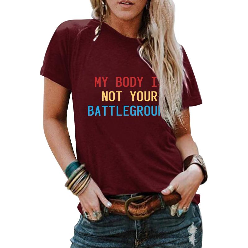 

Women' Blouses & Shirts Women' Letter Slogan Abortion Rights Stamp Print Fashion Soft Round Neck Loose Short Pom Tops Women For In Pin, Army green
