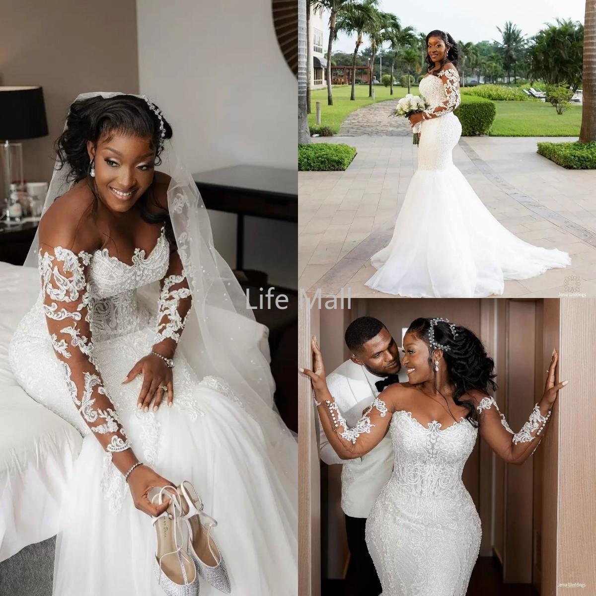Luxury Mermaid 2022 Wedding Dress Plus Size Lace Appliqued Beach Boho Wedding Gowns Beaded Vestido De Noiva DD