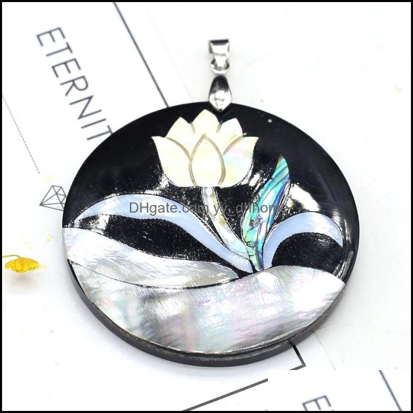 

Pendant Necklaces Pendants Jewelry Natural Shell Big Round Paint Flower Good Quality For Jewelr Dh7C6