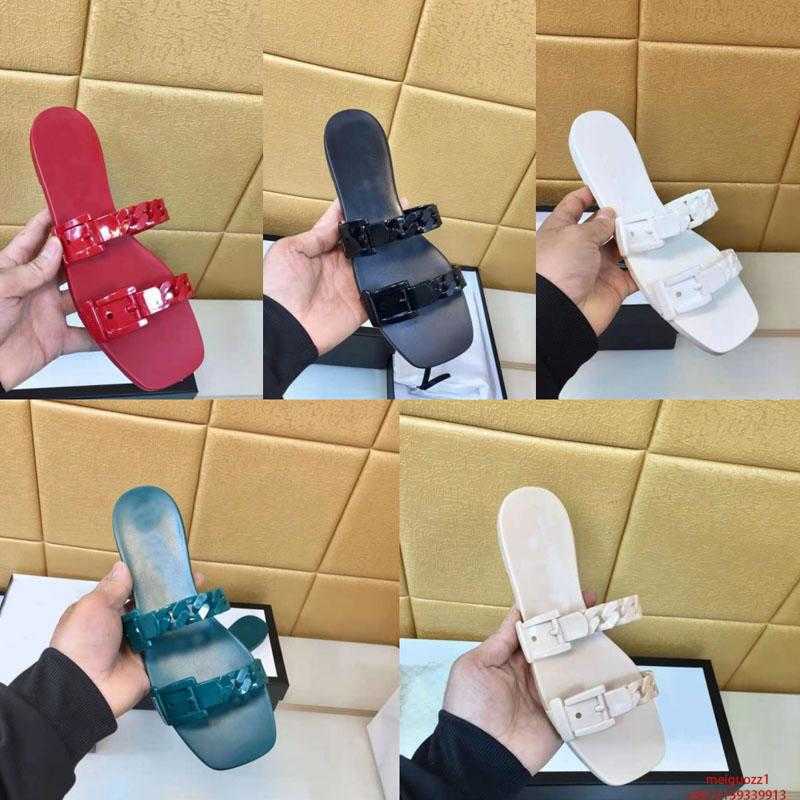 

2021 Designer Women slipper luxury Genuine Leather jelly sandals summer outdoor lady Brand slippers fashion Plastic chain High quality Flat, Red