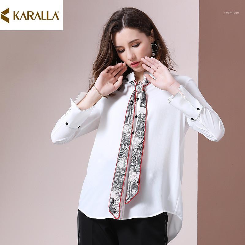 

Women' Blouses & Shirts High Quality Fashion Runway 2022 Designer White Shirt Sense Niche Color Contrast Binding Bow Elegant H1467