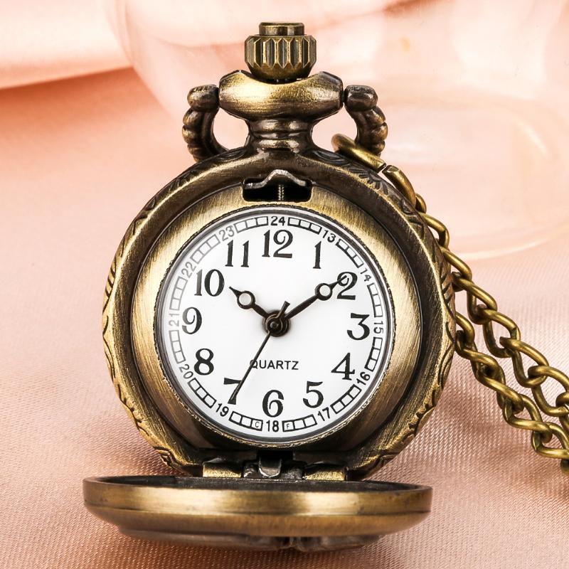 

Pocket Watches Bronze Unisex Quartz Watch Small Peach Heart With Slim Chain Antique Exquisite Men Women Clock Wathces Pendant SouvenirPocket