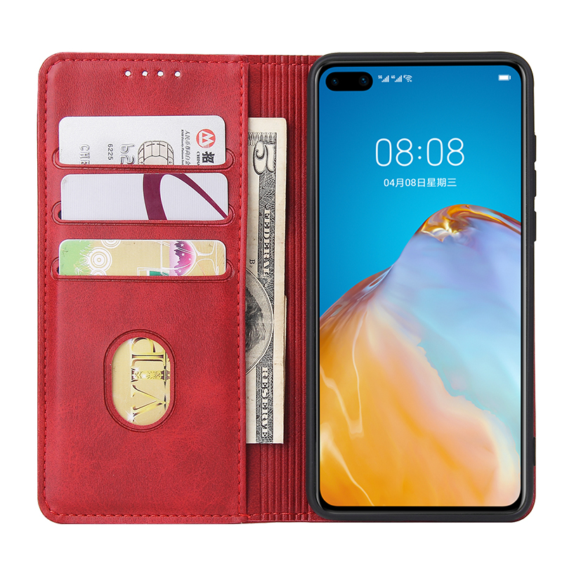 

Luxury Leather Wallet Phone Cases For Huawei P40 P50 P Smart Mate 20 30 40 Pro Lite Card Slot Pocket Kickstand Full Protection Cellphone Case Cover, Red