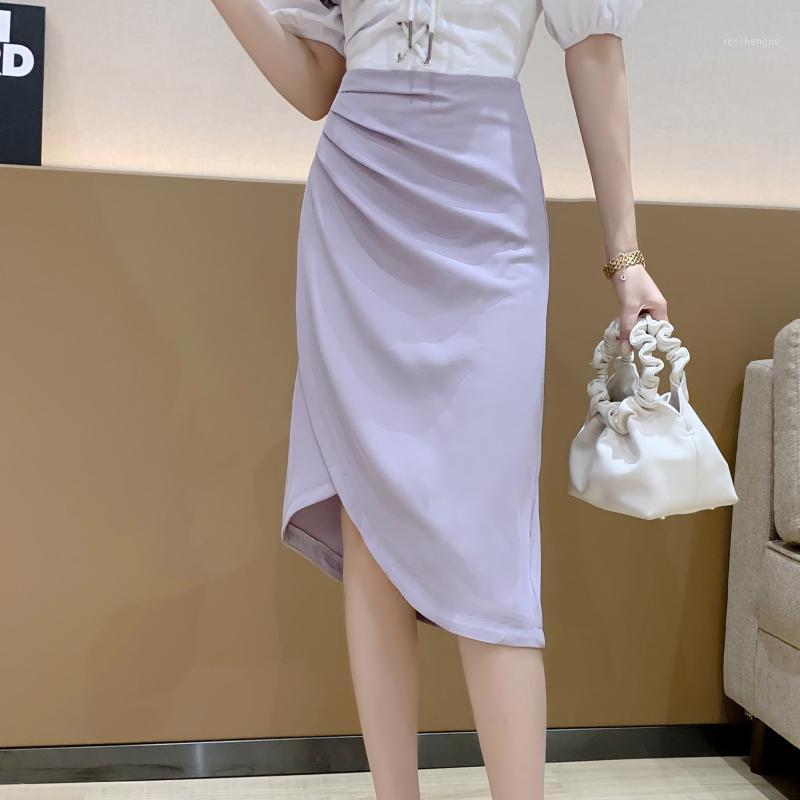 

Skirts Fashion High Waist Split Fork Skirt Women Summer 2022 Pleated Professional A-line, Black