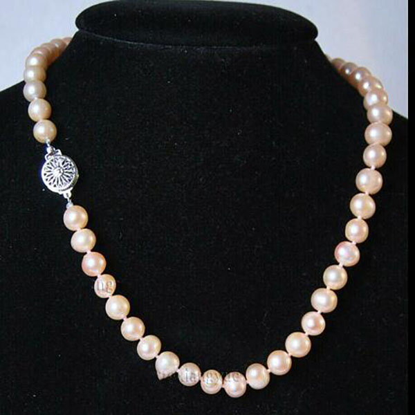 

Charming 7-8MM Natural Pink Akoya Cultured Pearl Hand Knotted necklace 18"