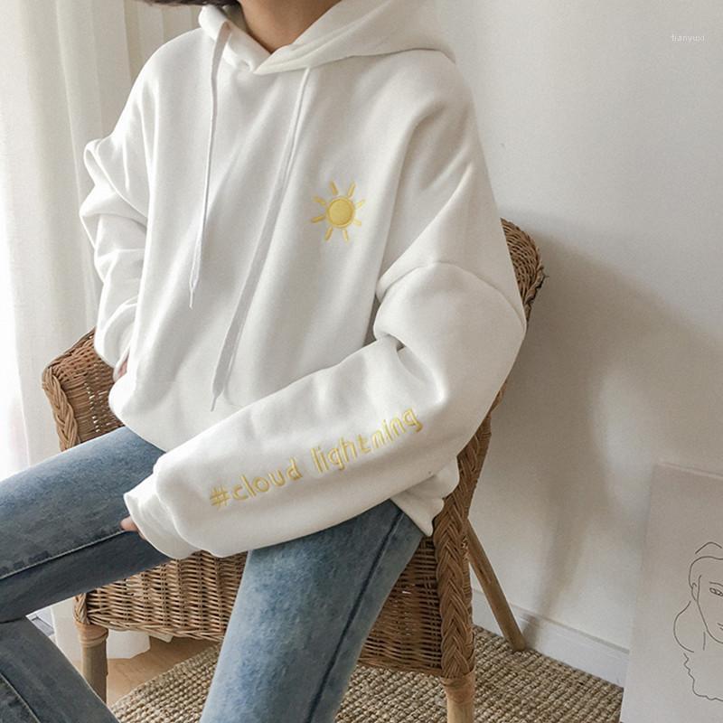 

Women's Hoodies & Sweatshirts 3 Colors 2022 Autumn And Winter Preppy Style Cartoon Embroidery Thicking Womens Pullovers (F473), Blue