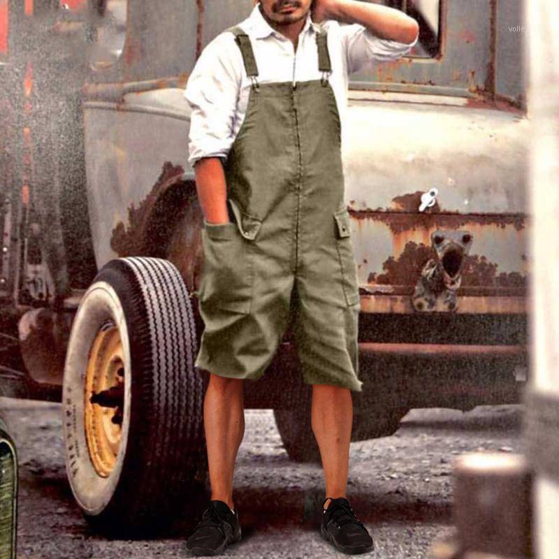 Men's Shorts 2022 Summer Casual Solid Bib Jumpsuit Men Fashion Loose Big Pocket Cargo Short Pant Overalls Vintage Playsuits