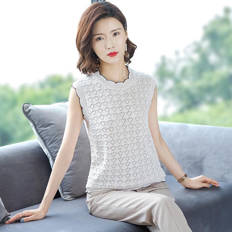 

Women' Tanks & Camis Hollow Fashion Knitted Top Women Summer Autumn Bottoming Round Collar Loose Temperament Sleeveless Vest Tank Clothes H, Beige