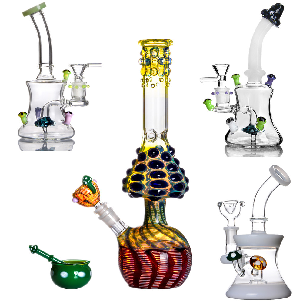 

Mushroom Bong Hookahs Bubbler Thick Downstem Glass Water Pipe Dab Rigs with 18mm Bowl Honeycomb Perc Recycler Dabbers with 14 mm Joint Smoking Accessory