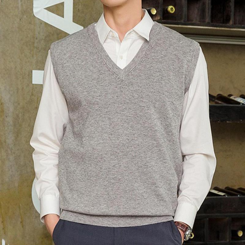 

Men' Vests Knitting Vest Warm Sweater Coldproof Stretchy Stylish Pure Color V-neck Top, Yellow