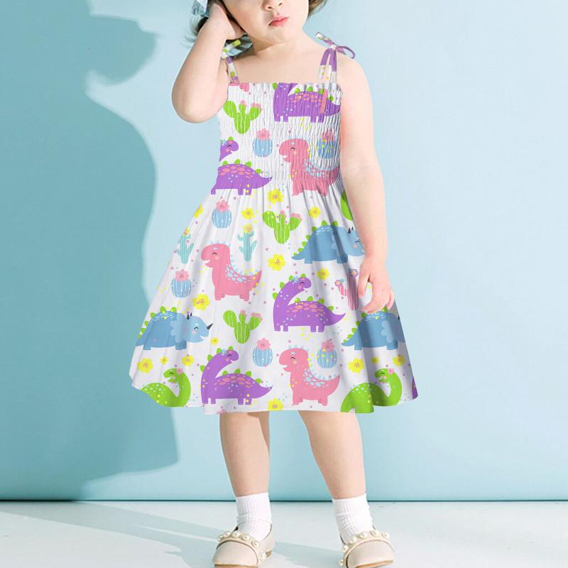 

Girl's Dresses Toddler Baby Kids Girls Sundress Sleeveless Strap Cute Dinasaur Print Summer Beach Casual Clothing Sukienka DziewczynkaGirl's, Ht