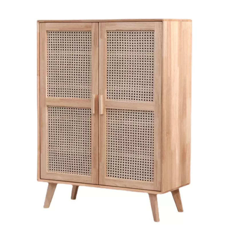 

Living Room Furniture Pure Solid Wood Rattan Woven Shoe Cabinet Modern Simple Hall Porch Large Capacity Storage Cabinet Nordic Small House N