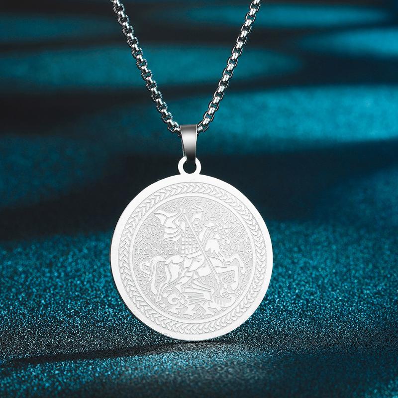 

Pendant Necklaces Saint George Necklace For Men Women Warrior St. George's Dragon Medallion Charm Neck Chain Amulet JewelryPendant Neckl