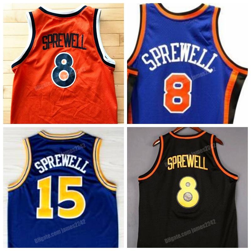 

Custom Retro Latrell 15 Sprewell NY 8 College State Basketball Jersey All Stitched Blue Black Size S-4XL Any Name Number Top Quality Vest Je