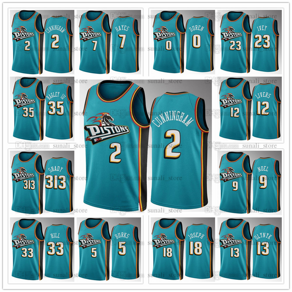

2022-23 Teal Classic Detroit''Pistons''men Basketball Cade Cunningham Jerseys Kelly Olynyk Jalen Duren Jaden Ivey Alec Burks Bagley III Noel Killian Hayes Knox